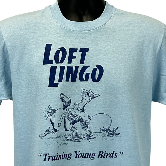 Vintage Loft Lingo Training Young Birds T Shirt Mens Medium Homing Pigeons Blue - Picture 1 of 6